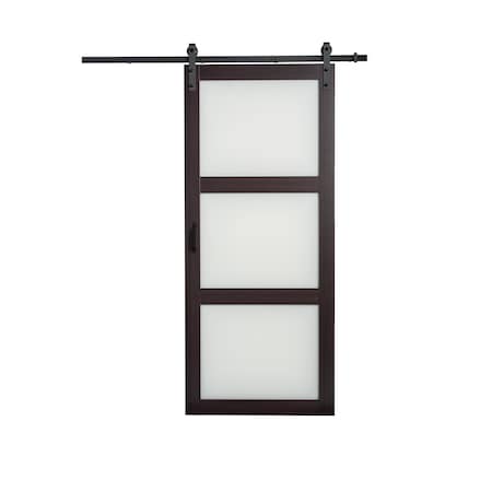 Renin 36 inch x 84 inch Espresso 3 Lite Frosted Glass Barn Door with Hardware Kit BD061W01ES3TGE36084